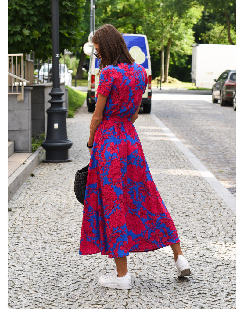 Damen Wickelkleid V-Ausschnitt Kurzarm Midi