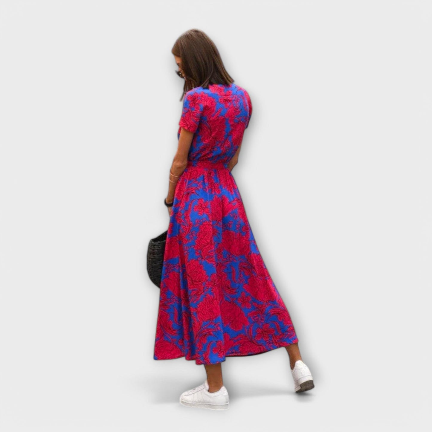 Damen Langkleid V-Ausschnitt Gürtel Lässig