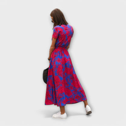 Damen Langkleid V-Ausschnitt Gürtel Lässig