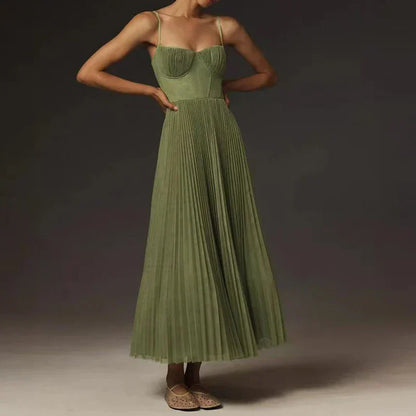 Grünes Plissiertes A-Linie Damenkleid - Norvielle