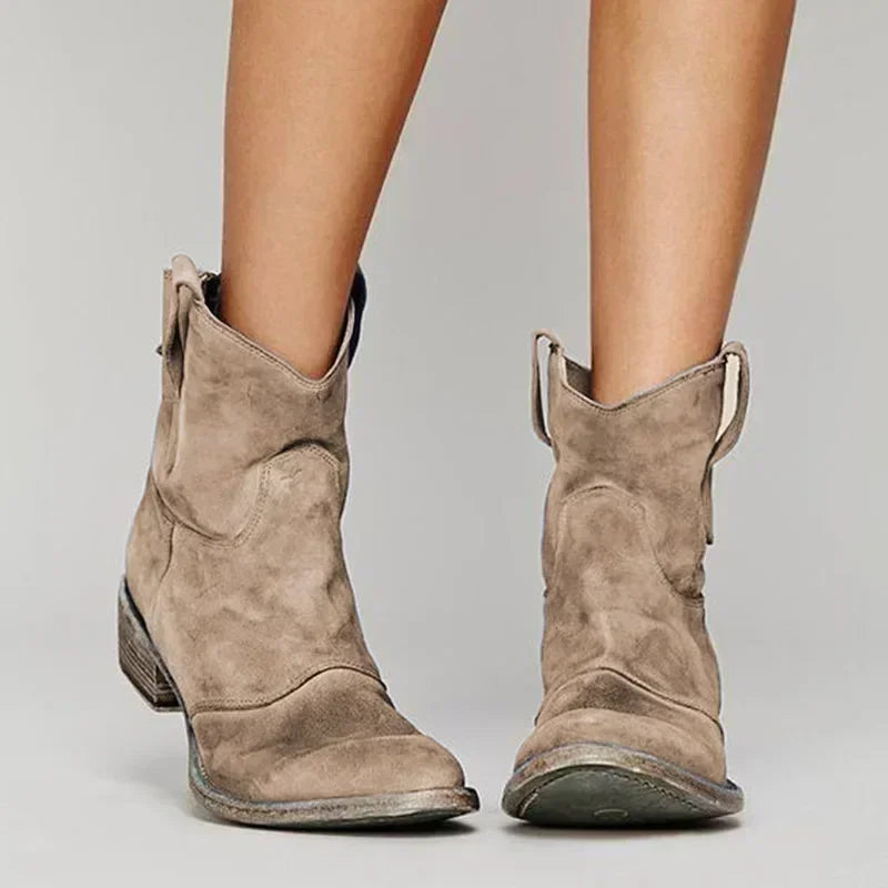 Damen Vintage Cowboy Stiefeletten Spitzer Zehe Niedriger Absatz