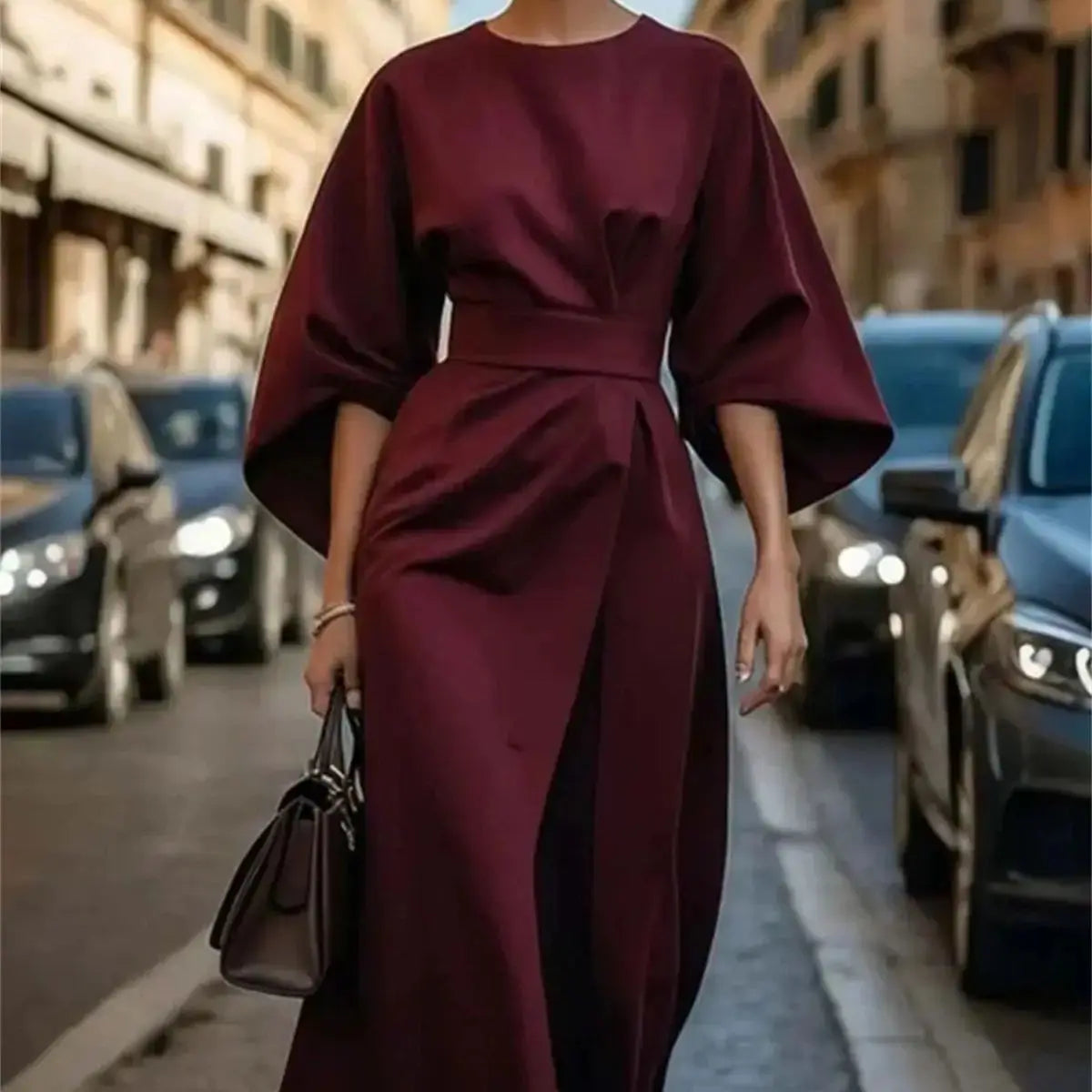 Damen Formelles Midikleid mit Laternenärmeln