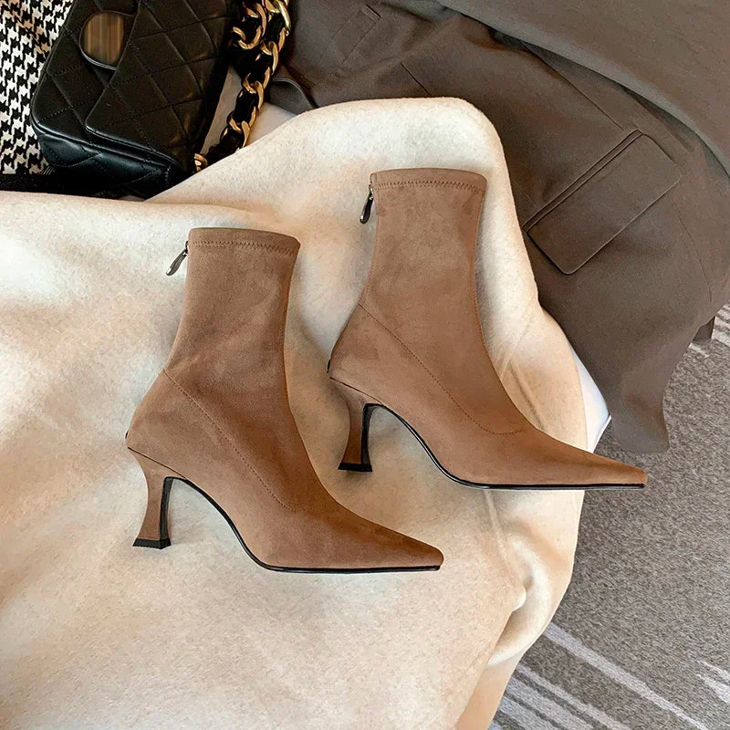 Damen Stiefelette Spitze Zehenpartie