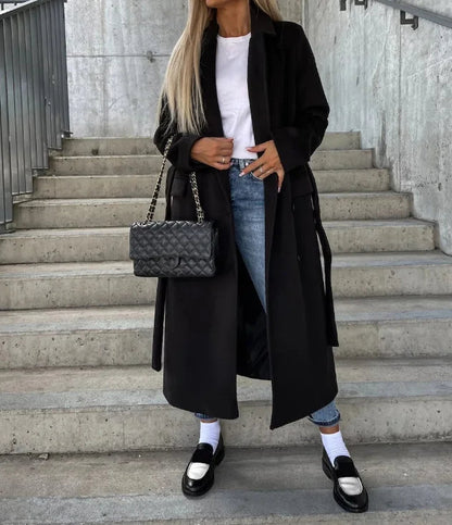 Damen Mantel Tailliert Mit Bindegürtel Elegantes
