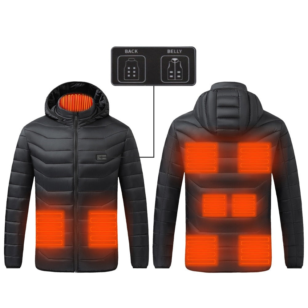 Schwarze Heizjacke mit Kapuze, 9-21 beheizte Zonen, USB - Norvielle