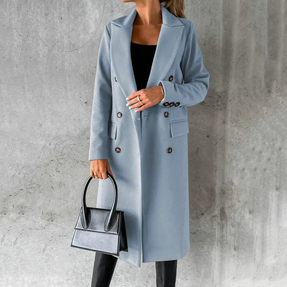 Damen Trenchcoat Doppelreihig Lang Leder