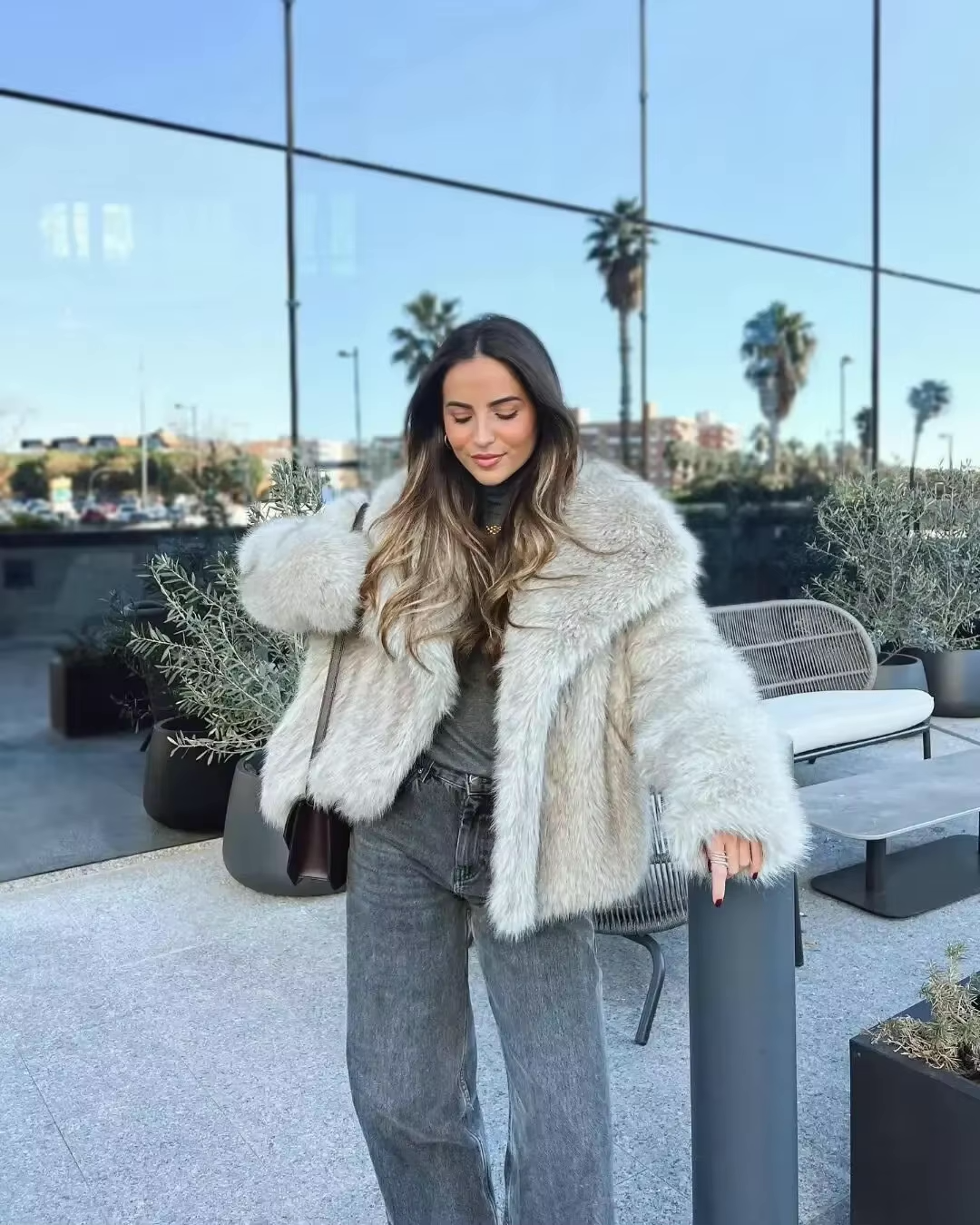 Damen Faux-Fur Wintermantel Velvet
