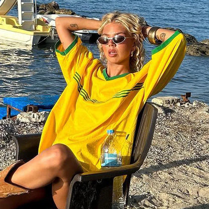 Damen Oversized T-Shirt Retro Football Stil Sportlich