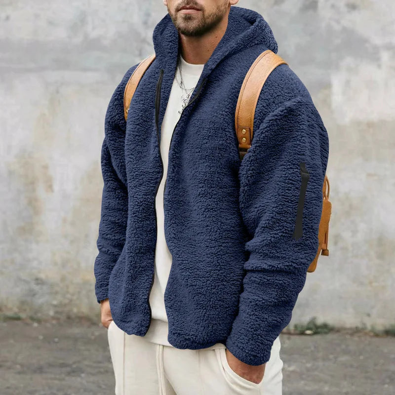 Herren Fleece Winterhoodie Warme Polarjacke Kapuze Schwarz - Norvielle