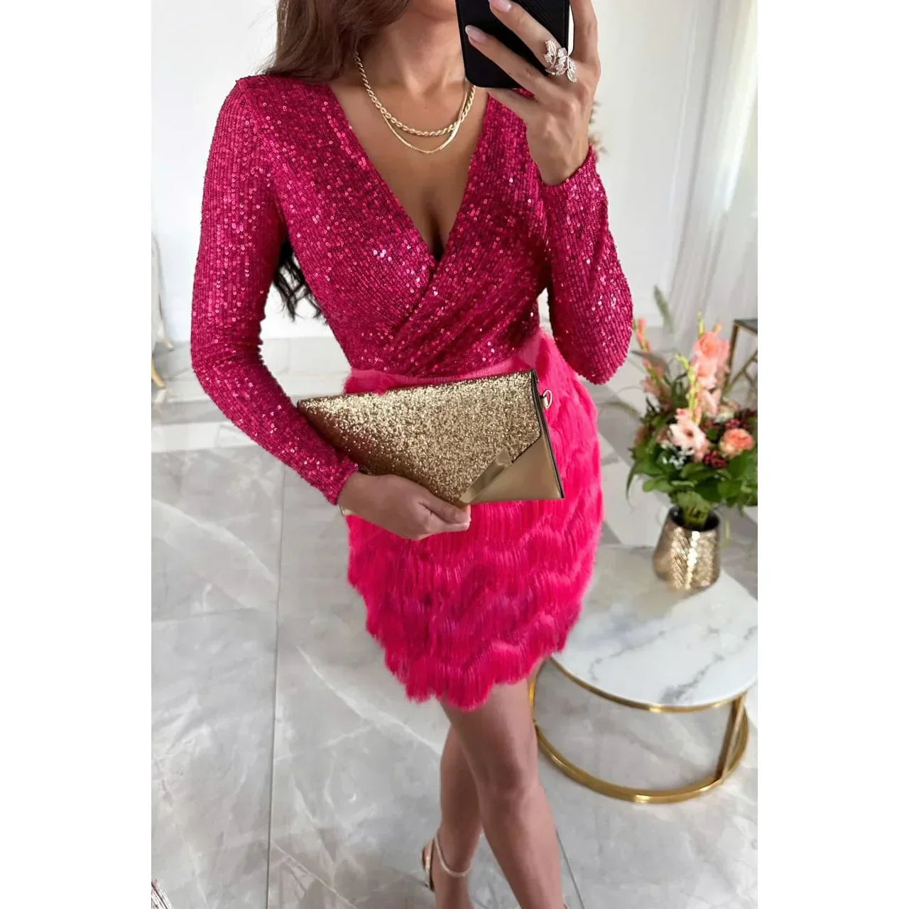 Elegantes Damen Pailletten Feierkleid