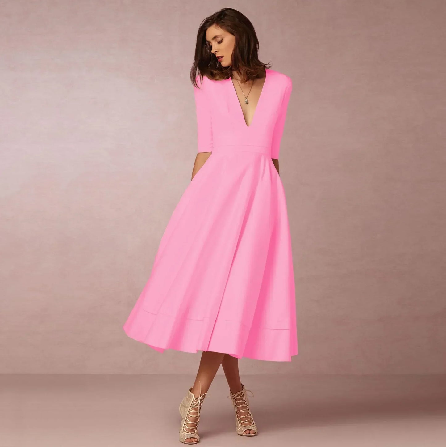 Damen Elegantes Midi Kleid Fließend
