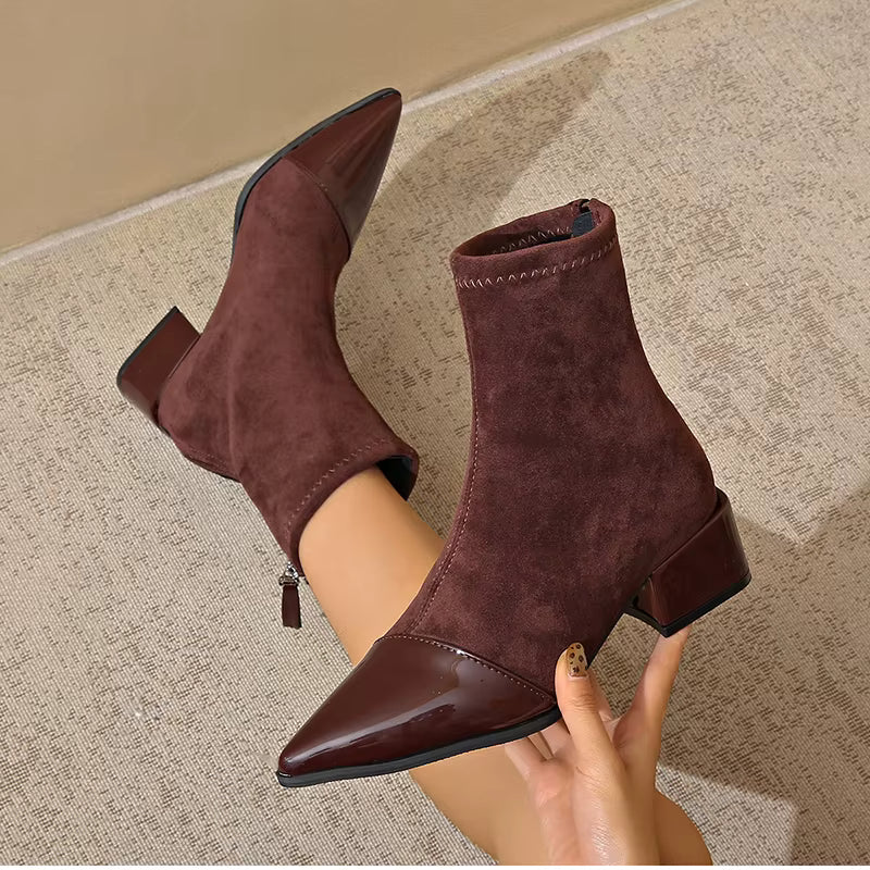Damen Winter-Ankle-Boots Mit Blockabsatz