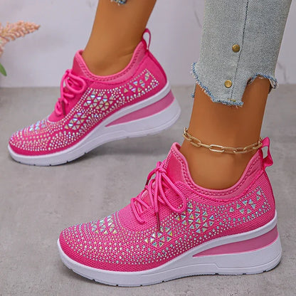 Damen Orthopädische Sneaker Strass Schnürung