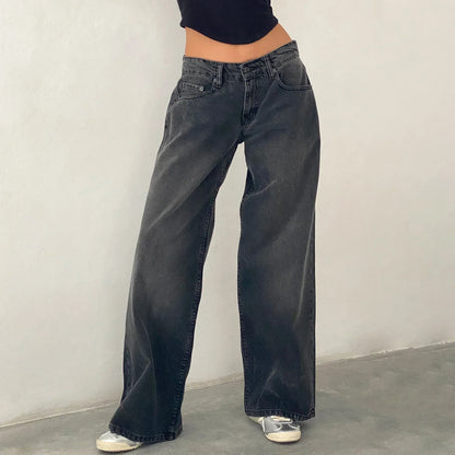 Damen Weitbein Jeans Helle Vintage Farbe