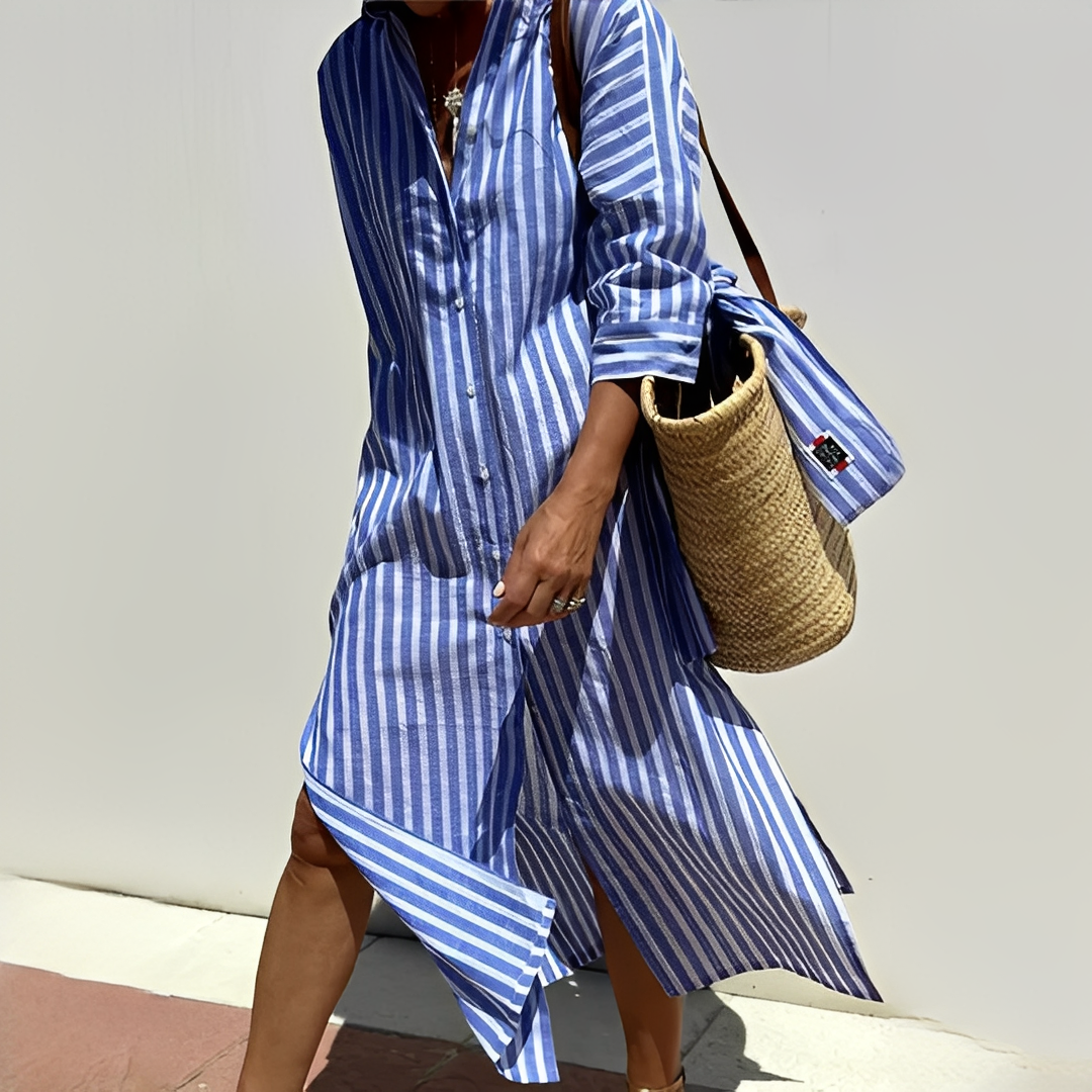Damen Sommerkleid Streifenmuster Elegantes Leicht