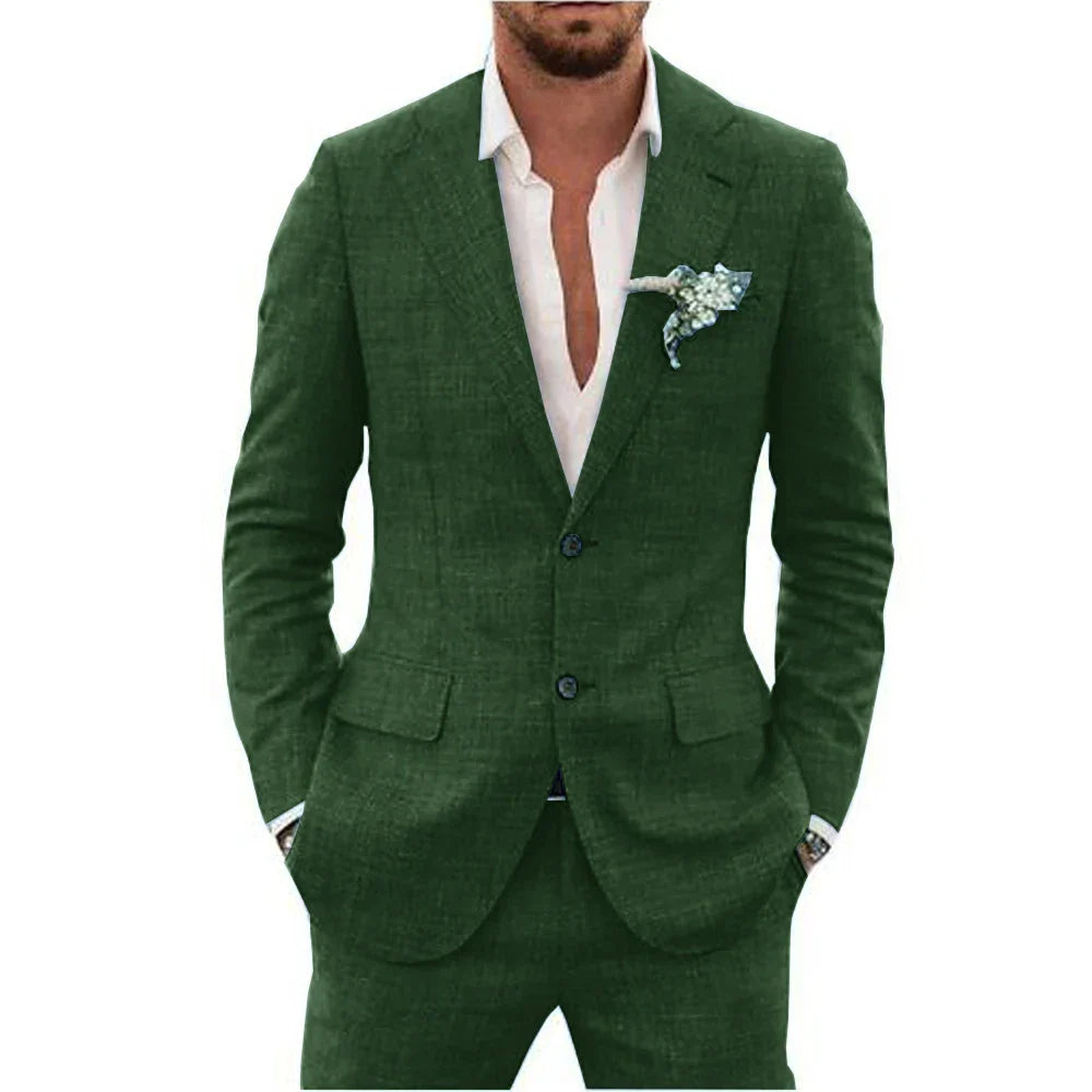 Herren Sommer Anzug Slim Fit Baumwolle Beige