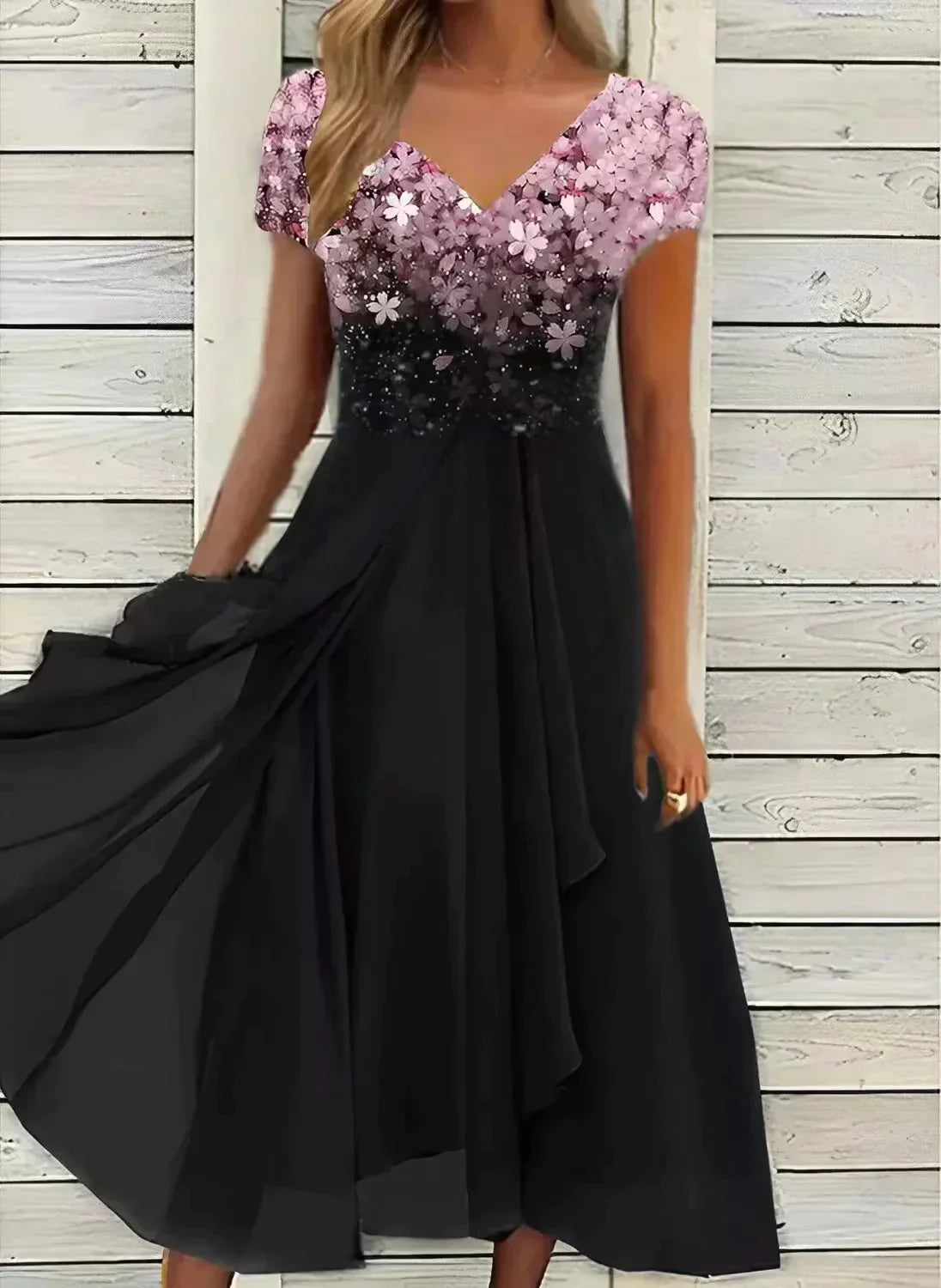 Damen Fließendes Blumenkleid mit kurzen Ärmeln
