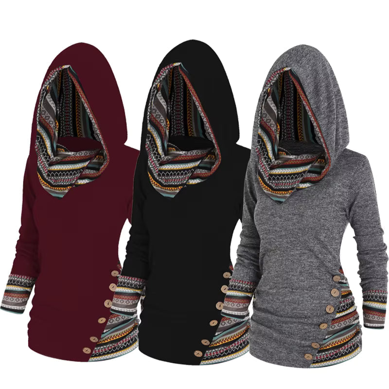 Damen Hoodie Kurz Tribal Baumwolle