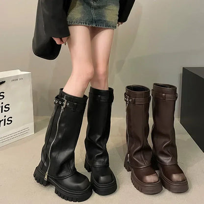 Lune Damen Kniehohe Plateau-Stiefel