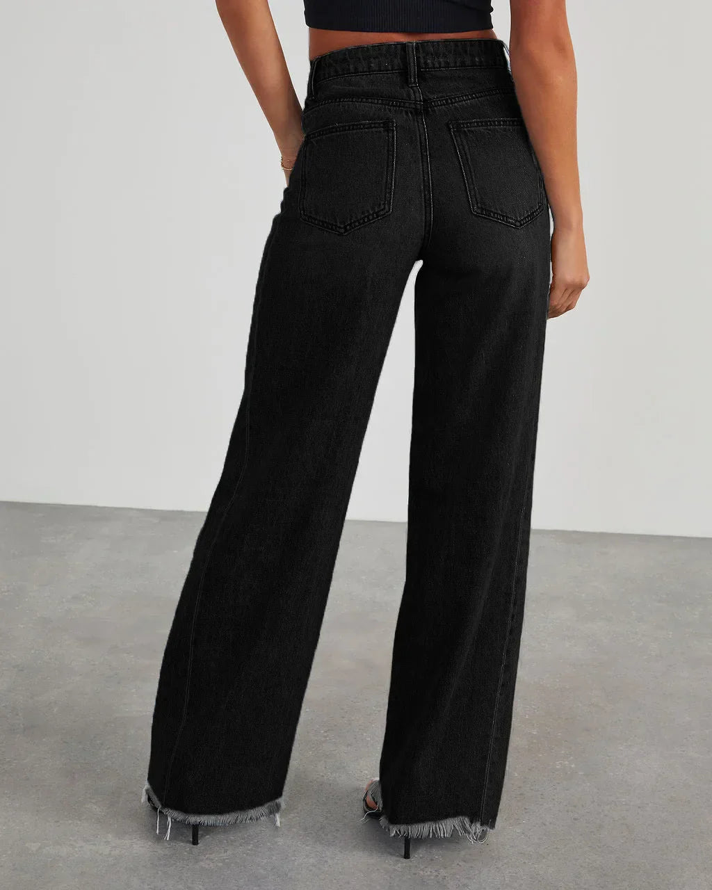 Damen Weitbein Jeans Grau Raw Hem