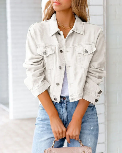 Damen Denimjacke Lange Ärmel Einfach