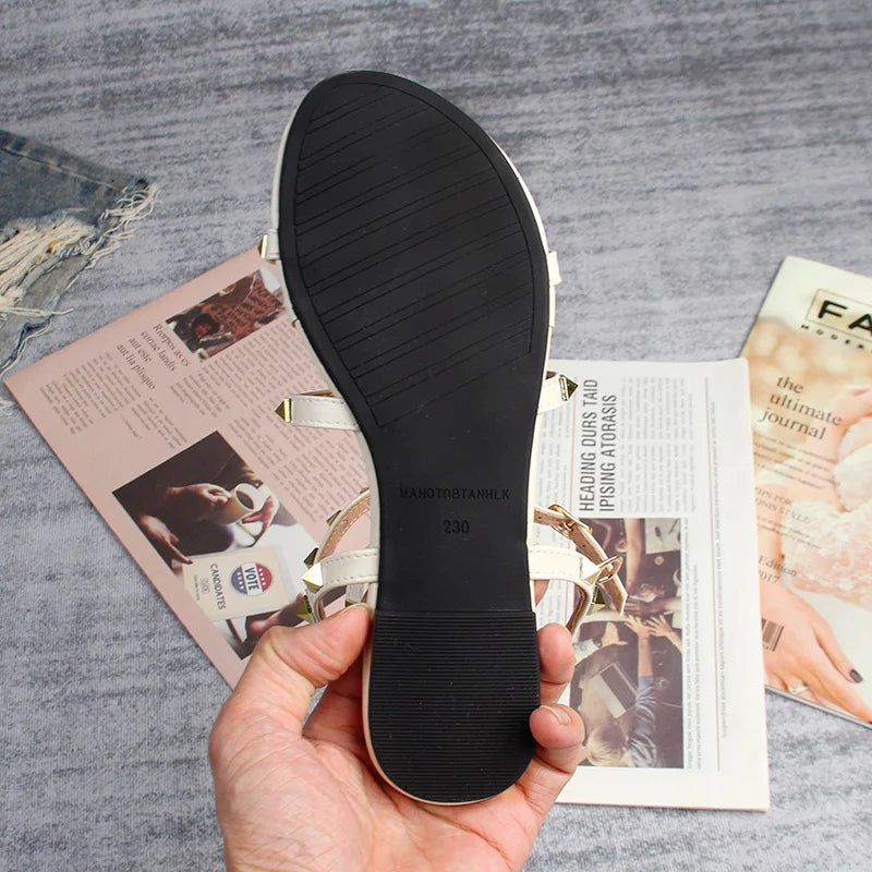 Damen Sandalen Flache Schuhe Leder Große Größe
