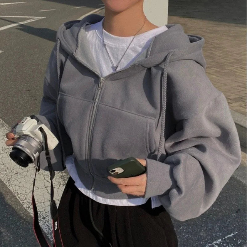 Damen Gekürztes Sweatshirt Klassisch Weich Grau - Norvielle