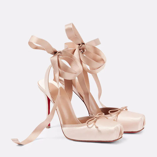 Damen Satinschuhe Ballett Heels mit Bändern und Schleifen - Norvielle