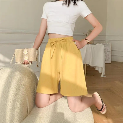 Norvielle Damen Baumwoll Shorts Knielang Beige