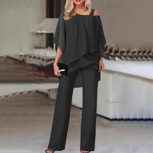 Damen Set Cold Shoulder Design Fließender Schnitt Elegantes Oberteil - Norvielle