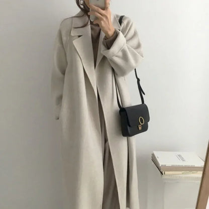 Norvielle Damen Langmantel Warm Mit Gürtel Weite Ärmel