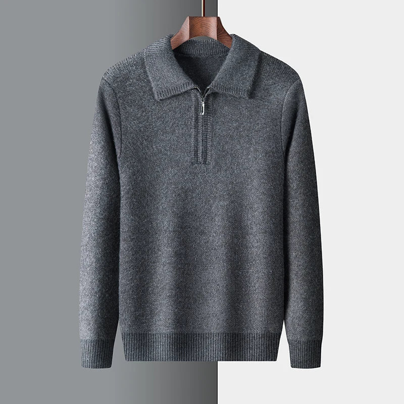 Herren Strickpullover Half-Zip Winterweiß