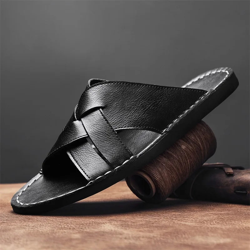 Leder Pantoletten Damen Kreuzriemen