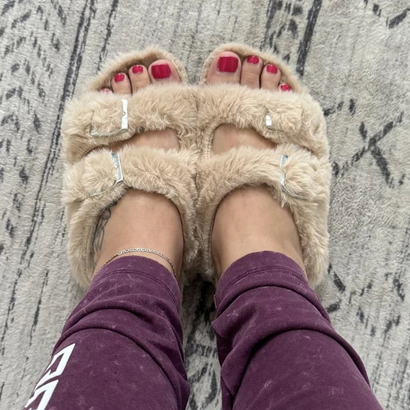 Damen Plüschpantoffeln Chic Fell Winter Schwarz - Norvielle
