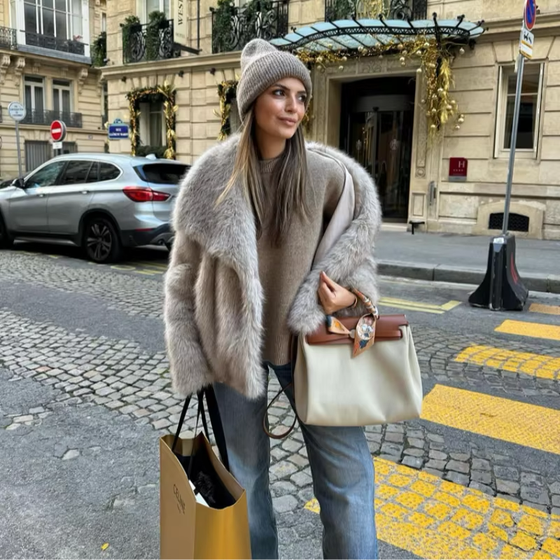 Damen Faux-Fur Wintermantel Velvet