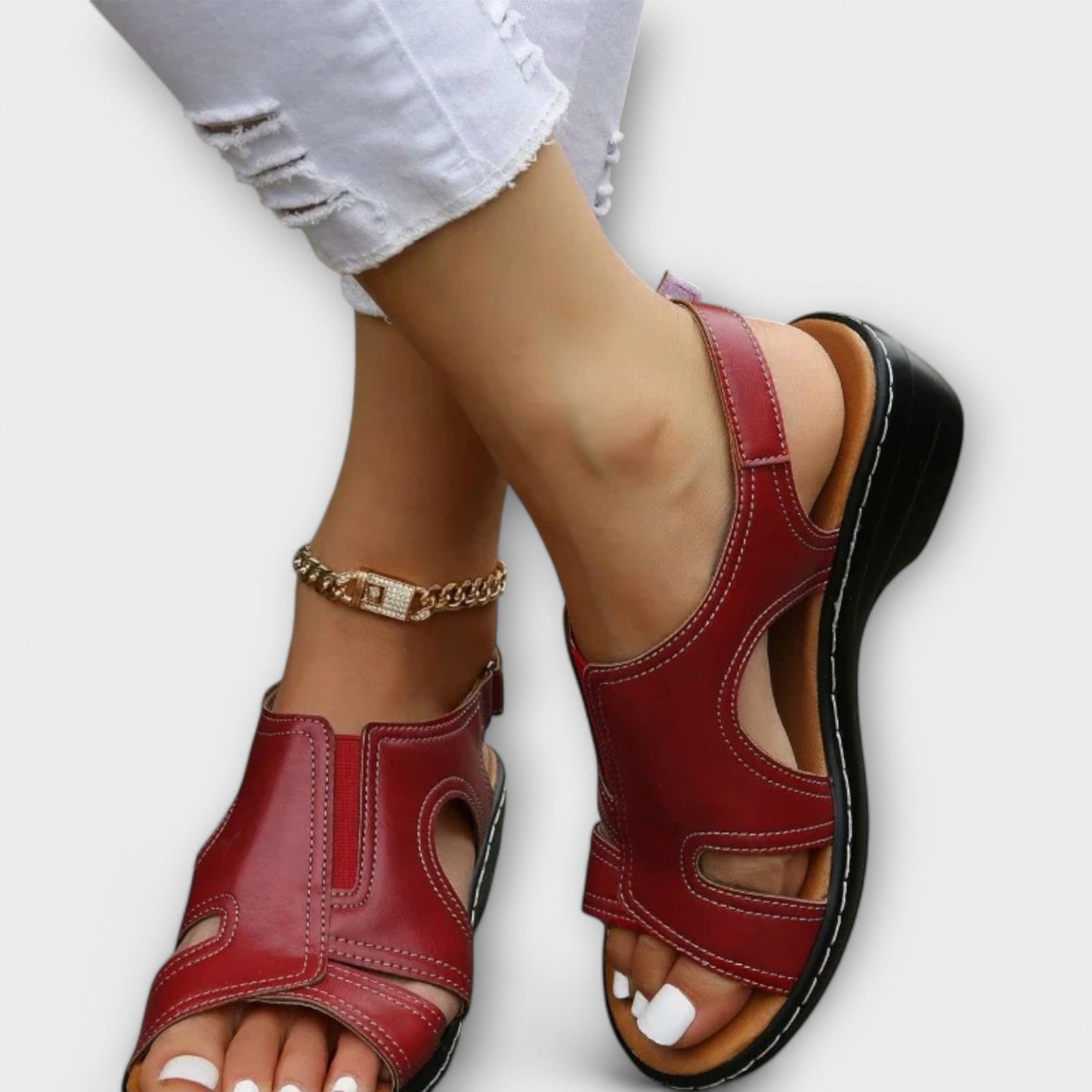 Damen Orthopädische Ledersandalen Komfortabsatz