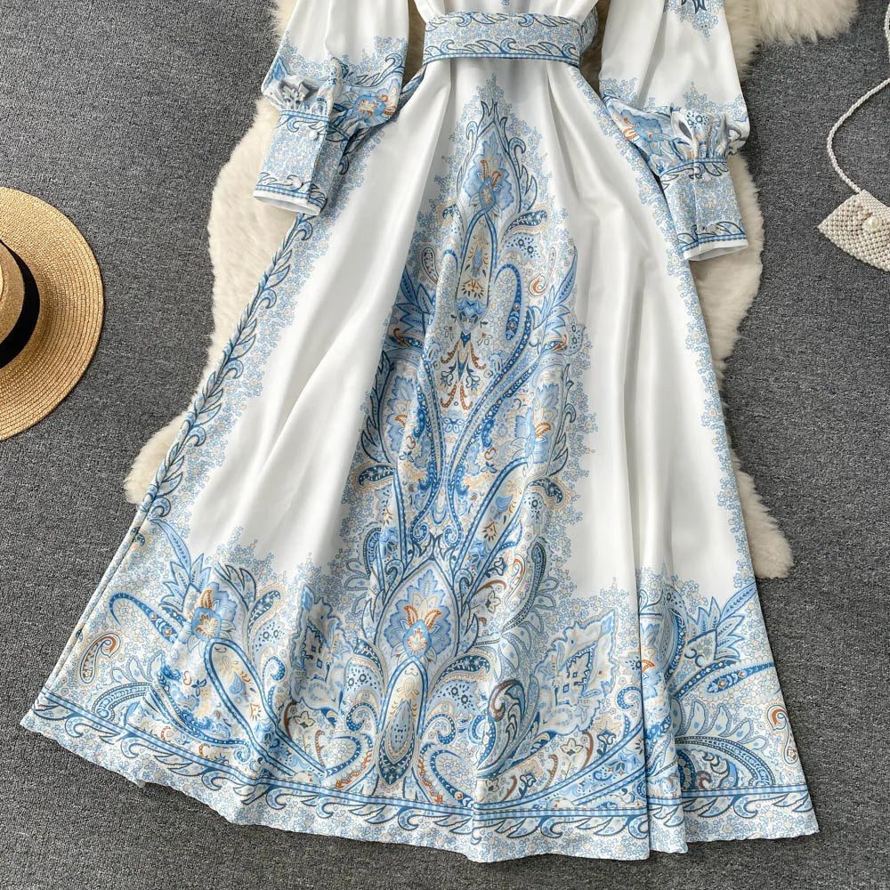 Damen A-Linienkleid mit Gürtel Blumenmuster