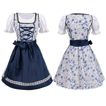 Damen Oktoberfest Kleid Kurzärmelig Spitze mit Schürze