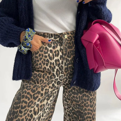 Norvielle Damen Leopardenmuster Jeans