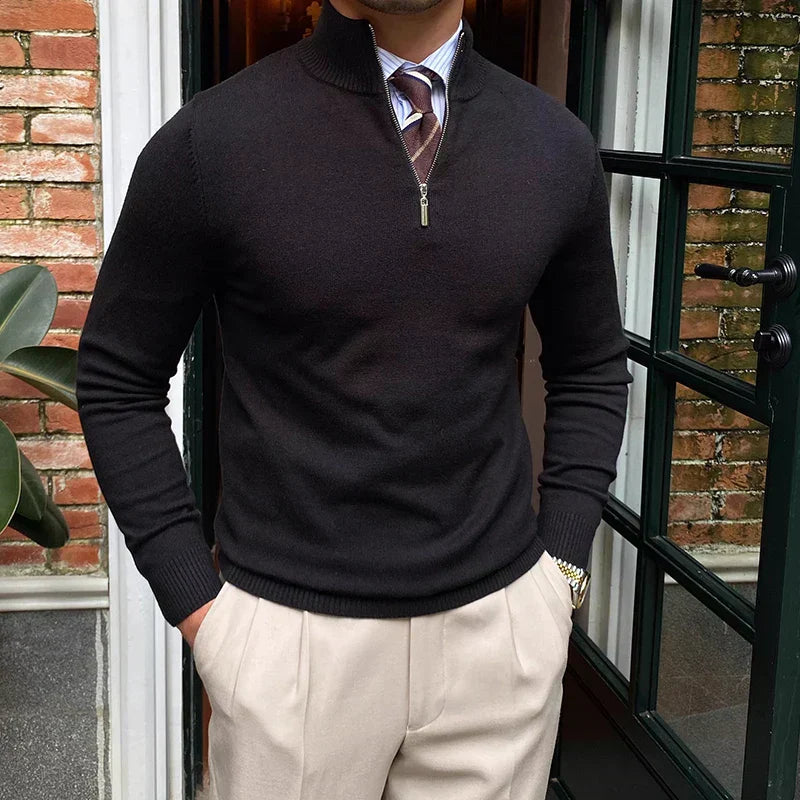 Elias Herren Pullover Viertelzip Merino Frühjahr Beige - Norvielle