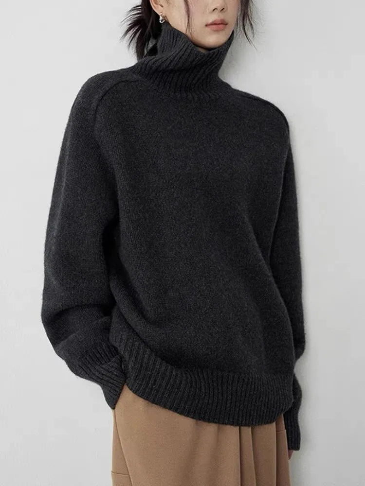 Damen Sweatshirt Wollmischung Oversized Rippbesatz Grau