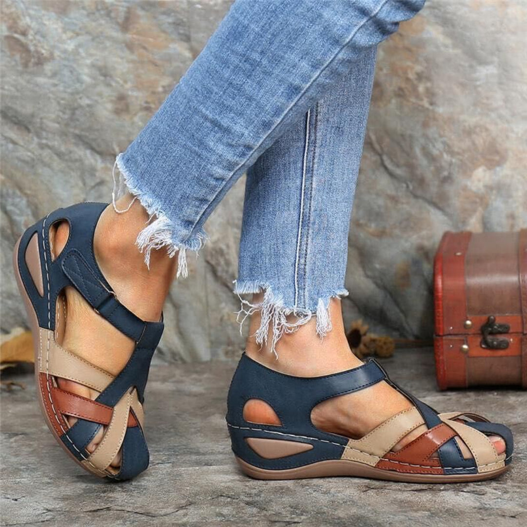 Adrianda Damen Sandalen Klettverschluss Atmungsaktiv Beige