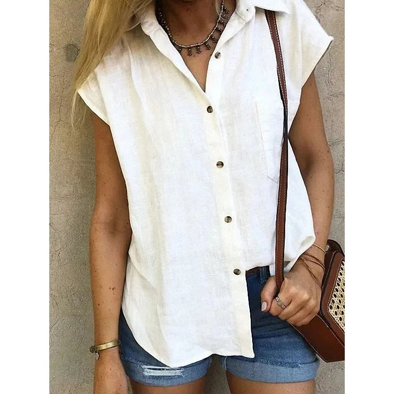 Damen Baumwollbluse mit Knöpfen Weiß - Norvielle