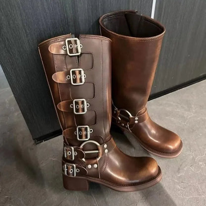 Damen Bikerstiefel Laufsohle Schaft