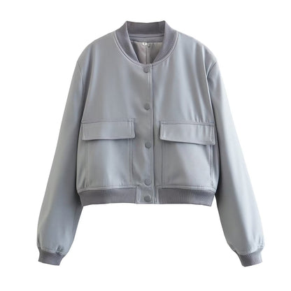 Damen Kurzjacke Taschen Modern Cropped Look