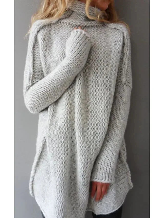 Damen Strickpullover Rollkragen Weich Warm Beige
