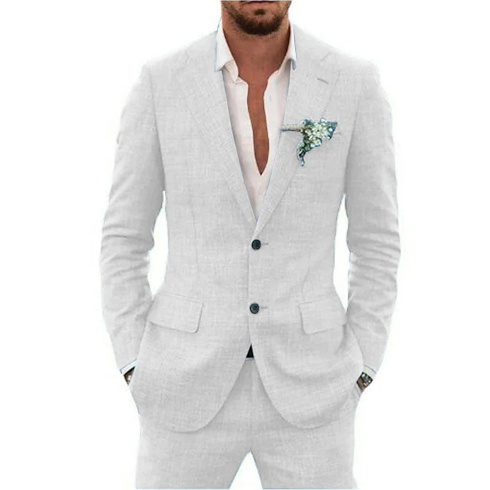 Herren Sommer Anzug Slim Fit Baumwolle Beige - Norvielle