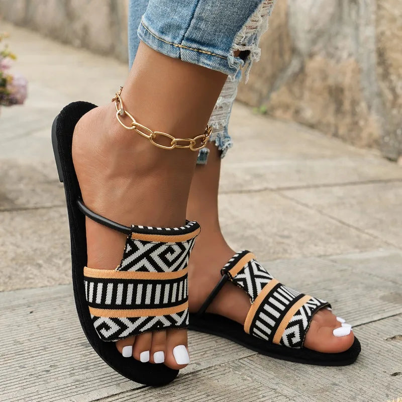 Damen Sandalen Doppelriemen Boho Stil Leder