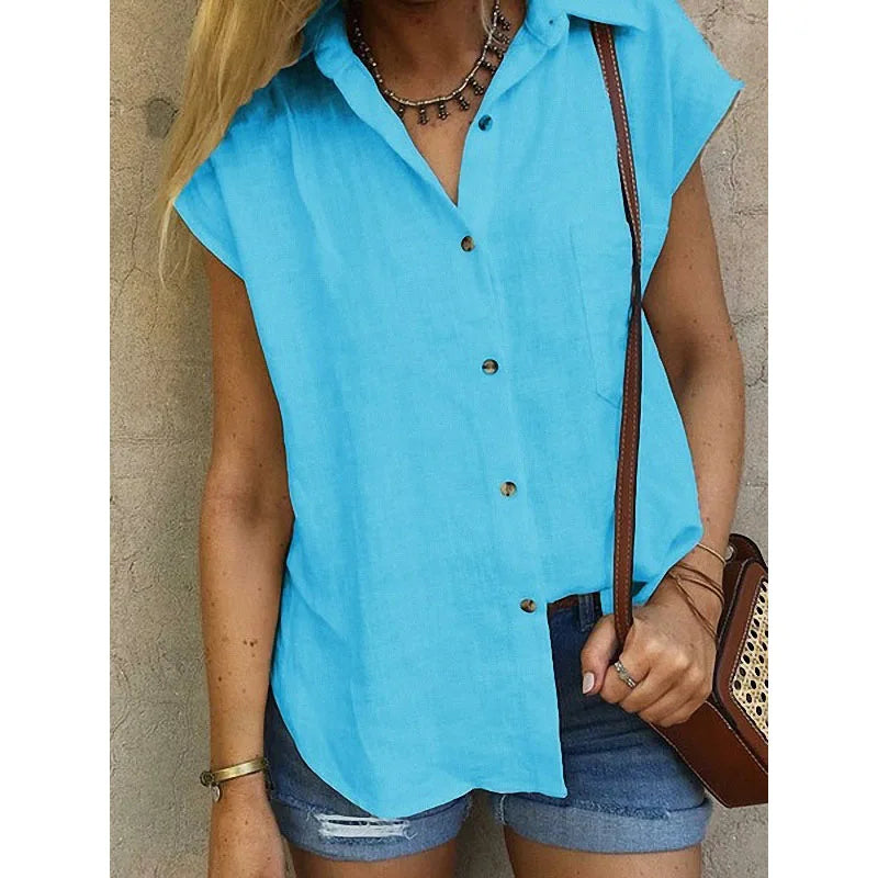 Damen Baumwollbluse mit Knöpfen Weiß