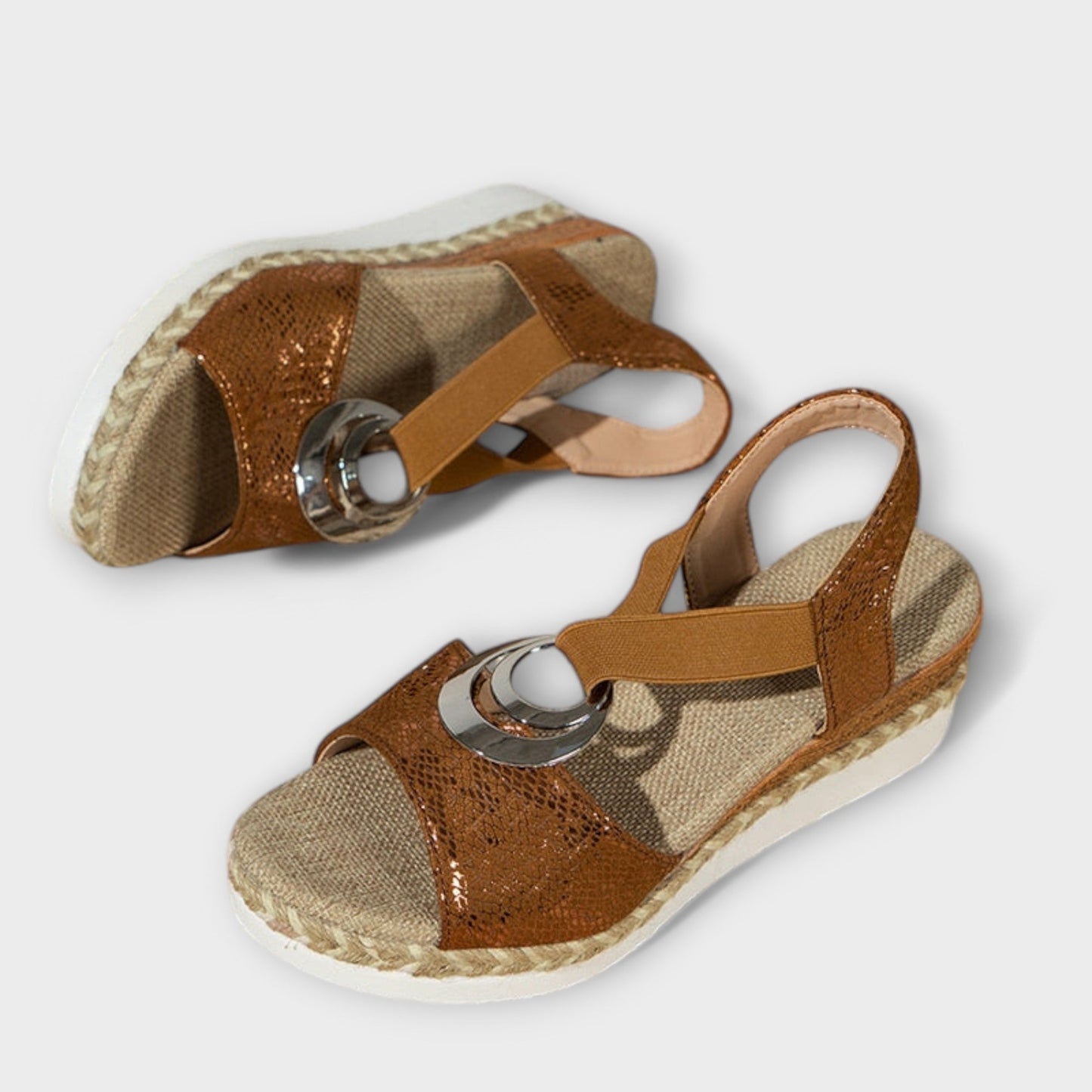 Damen Sandalen Freizeit Leder Beige